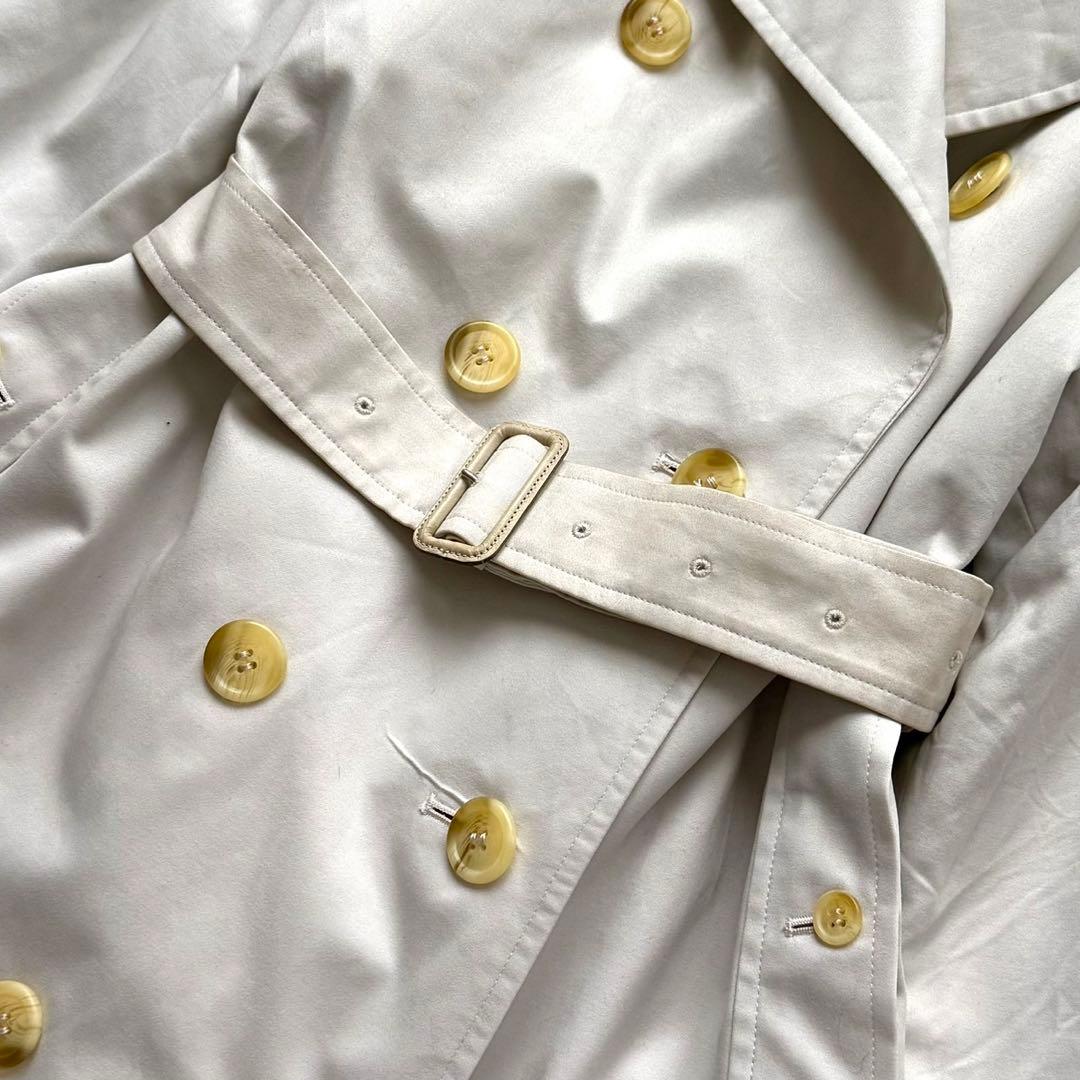 美品 着丈112 バーバリー ベルト付 トレンチコート チェック ホワイト系