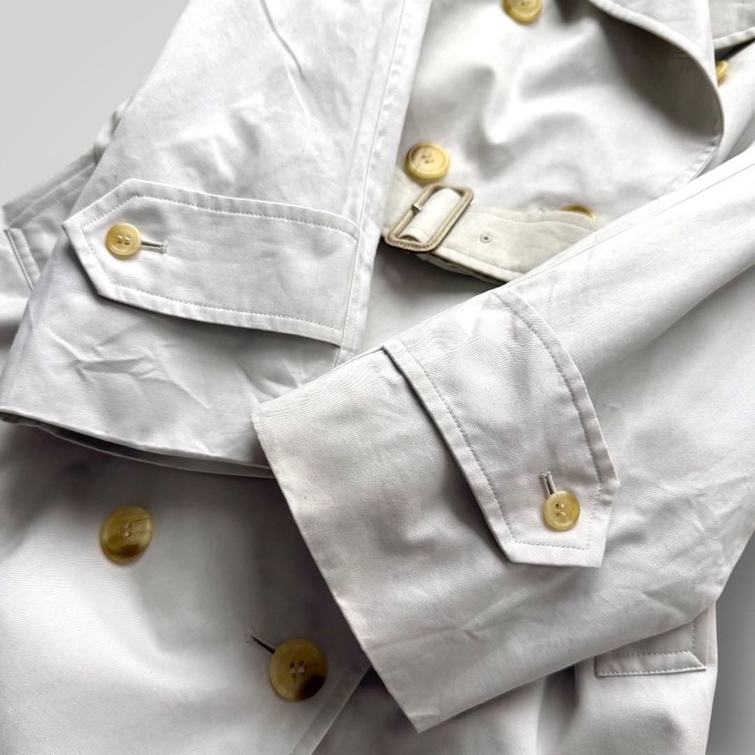 美品 着丈112 バーバリー ベルト付 トレンチコート チェック ホワイト系