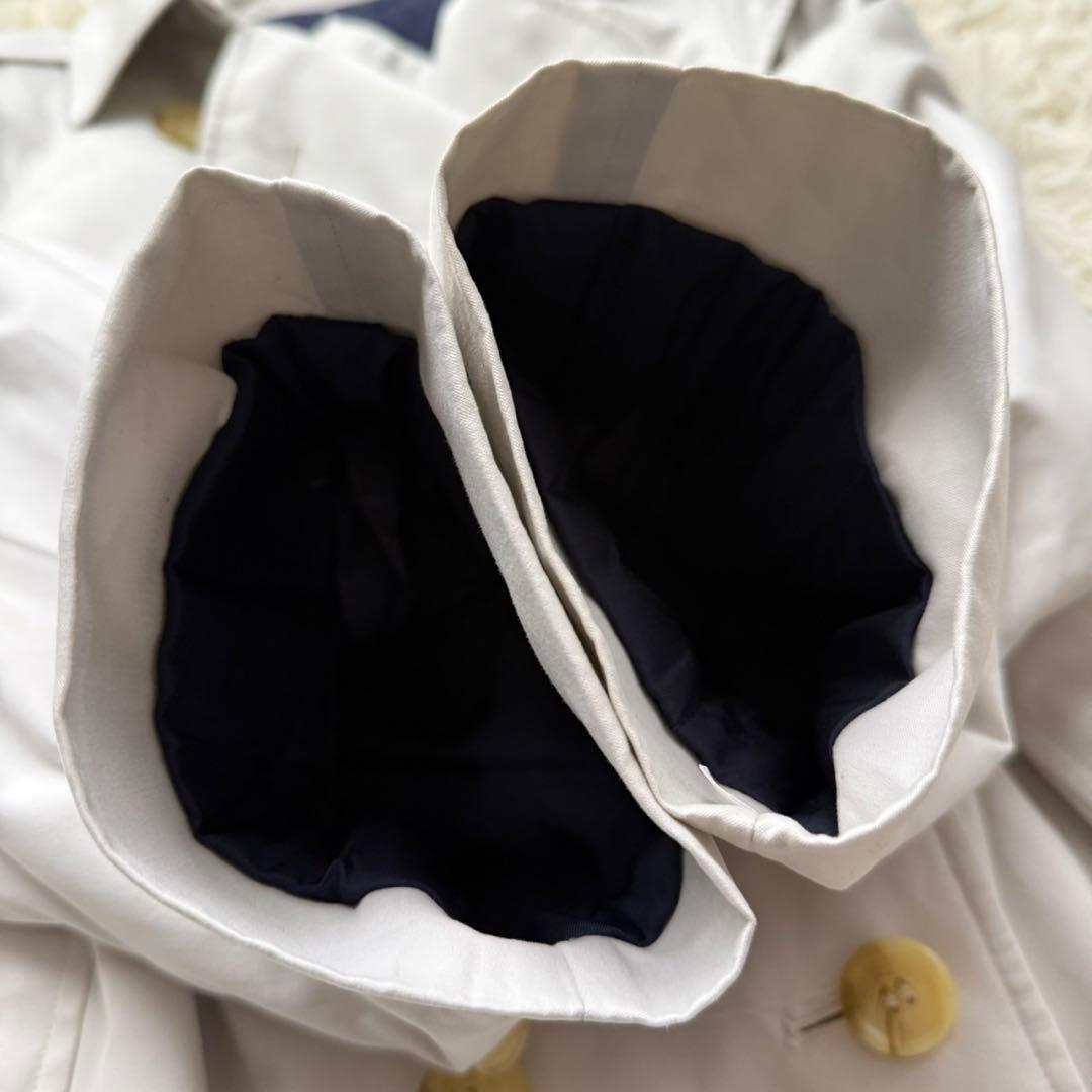 美品 着丈112 バーバリー ベルト付 トレンチコート チェック ホワイト系