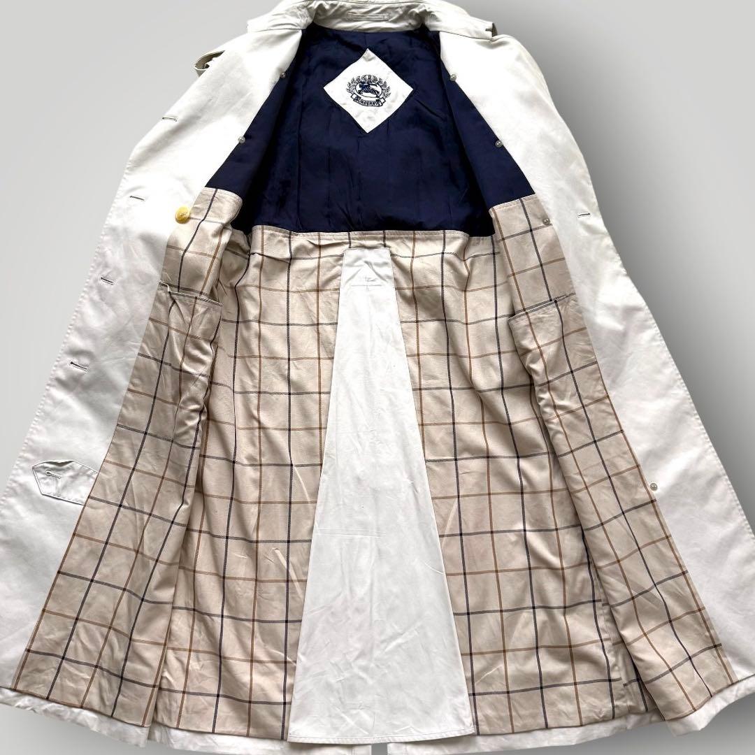 美品 着丈112 バーバリー ベルト付 トレンチコート チェック ホワイト系
