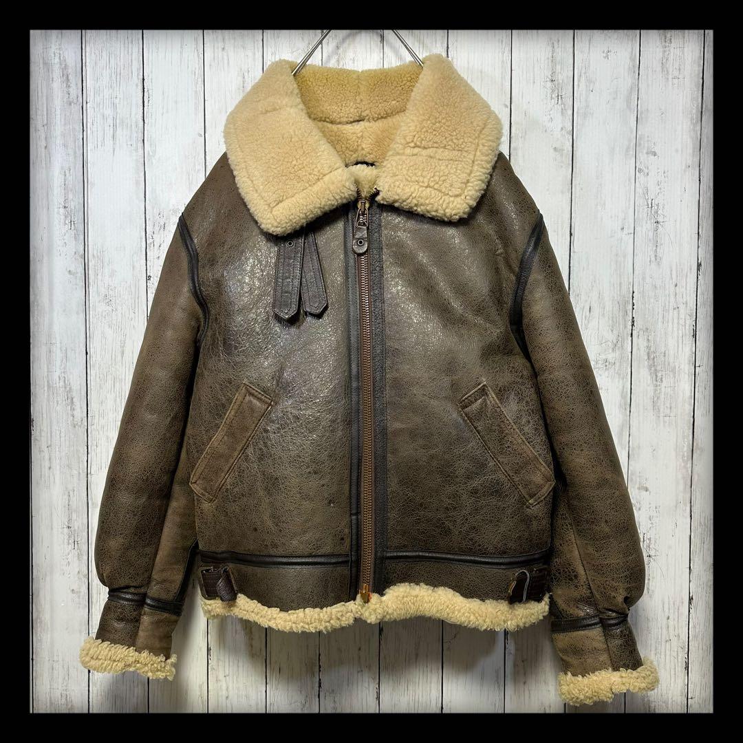 【AVIREX☆B3リアルムートン】フライトジャケット☆USA製☆L ブラウン
