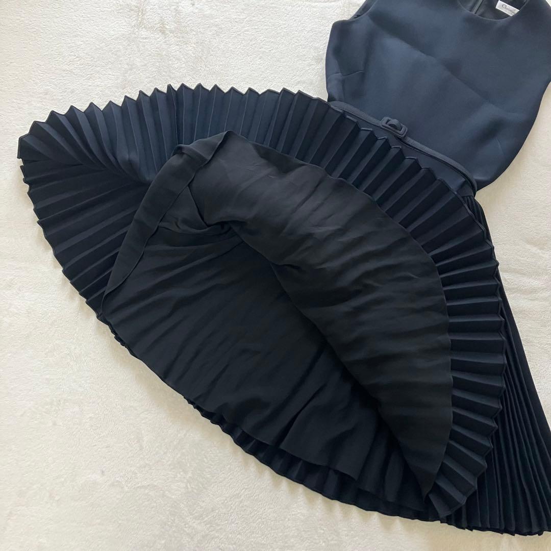 ★美品★ディオール　プリーツドレス　36 ワンピース　シルク　ウール ベルト