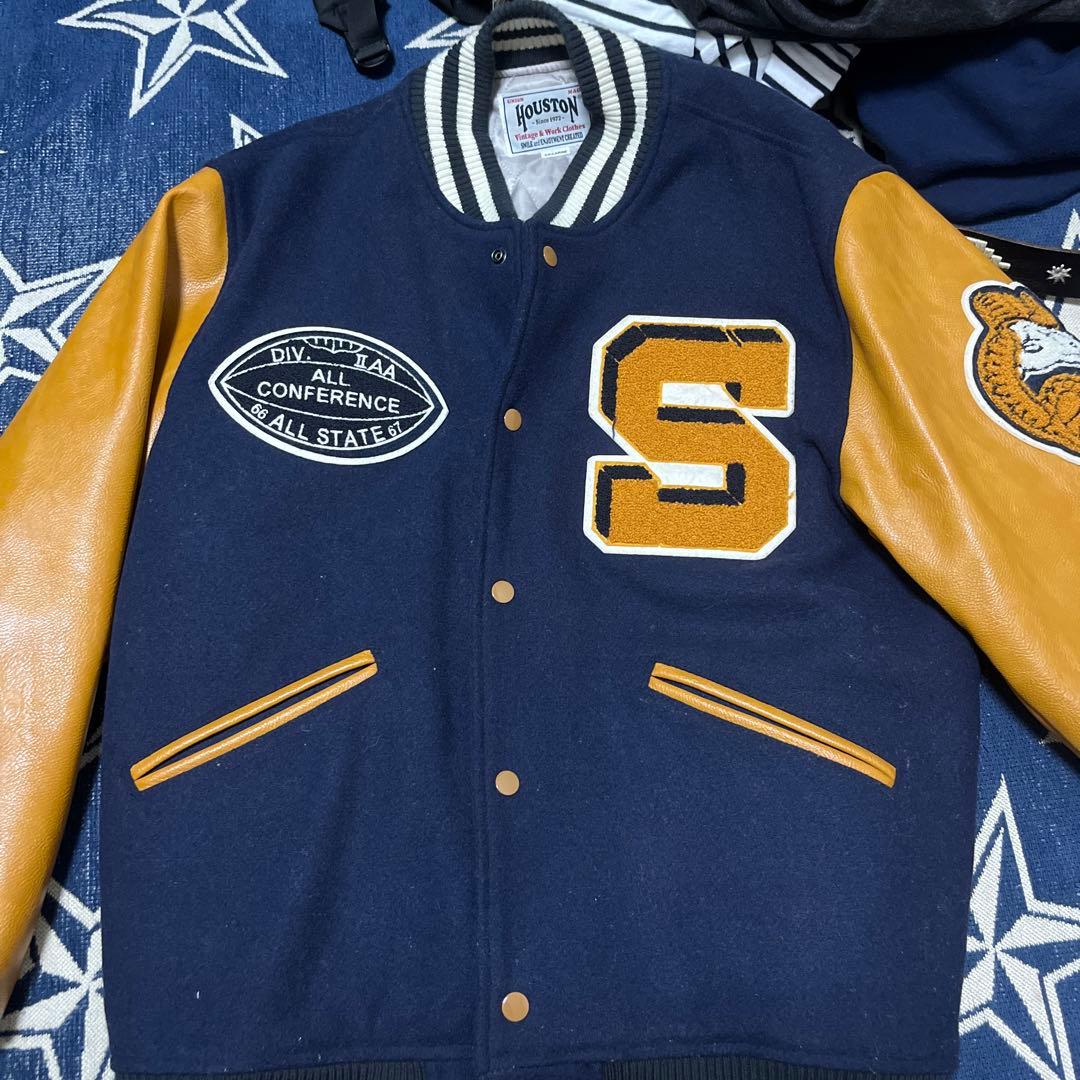 HOUSTON スタジャン ネイビー/ブラウン