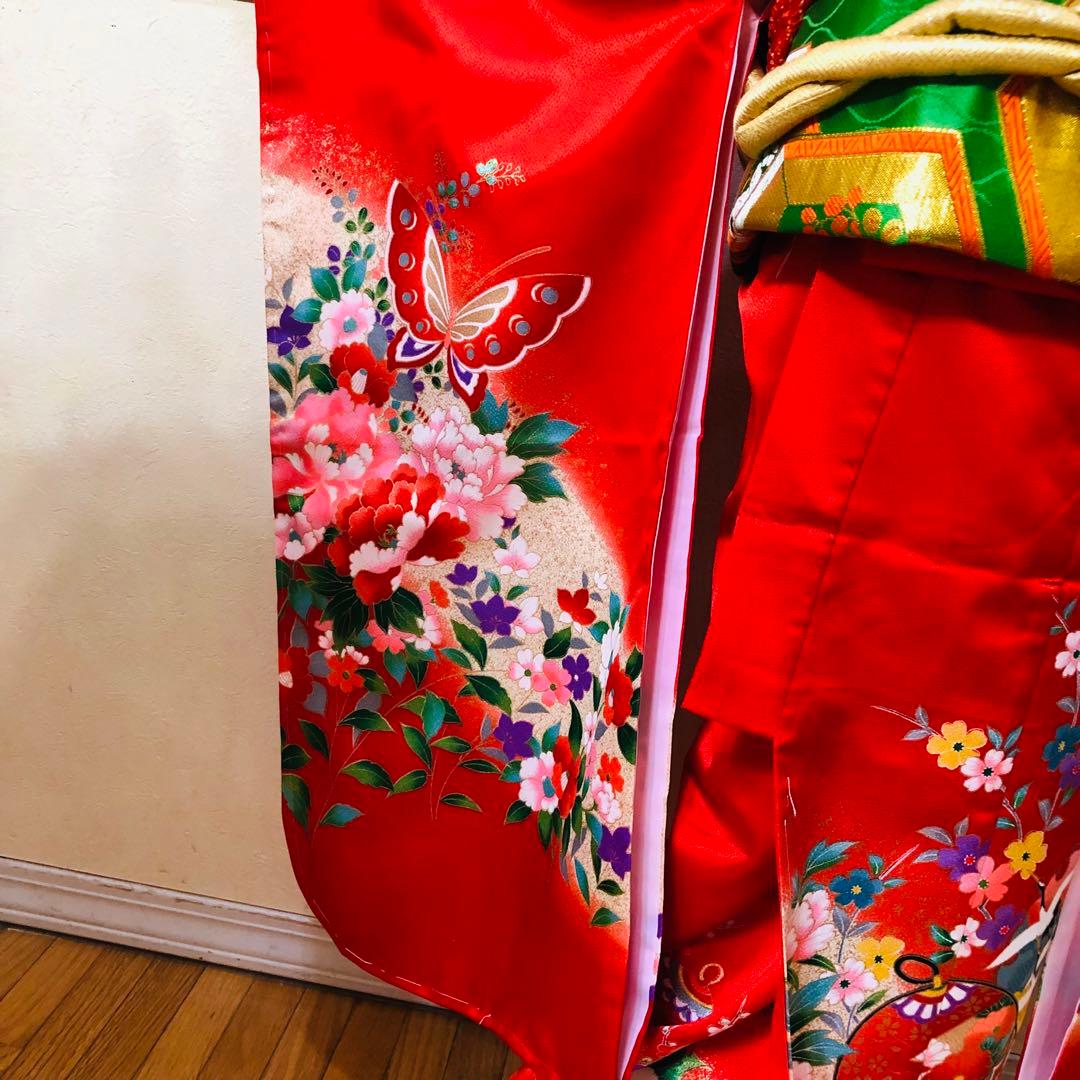 七五三七歳未使用着物‼️人気赤地暈し⭐︎手毬花々煌びやか際立つ⭐︎安心フルセット逸品