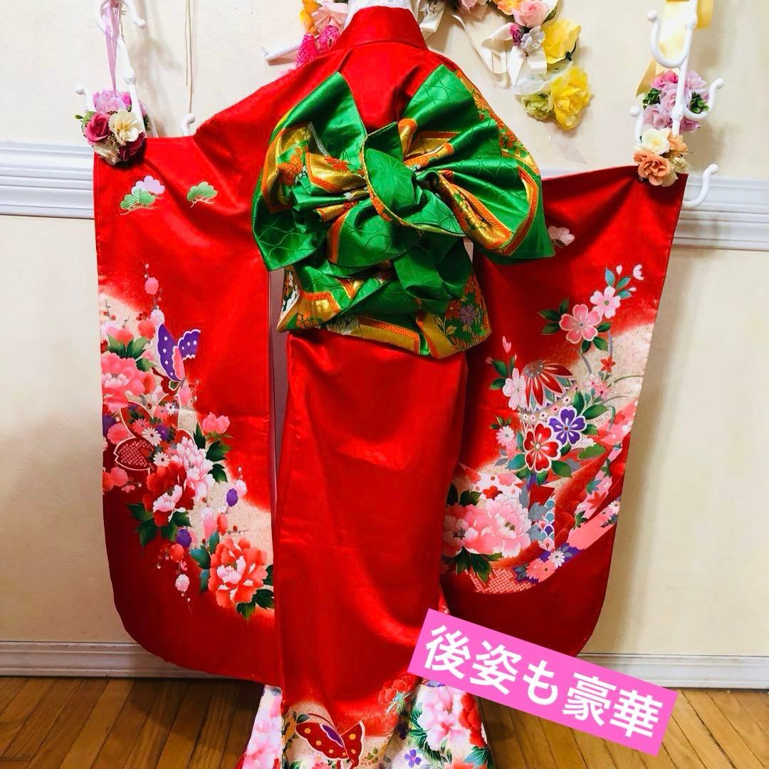 七五三七歳未使用着物‼️人気赤地暈し⭐︎手毬花々煌びやか際立つ⭐︎安心フルセット逸品