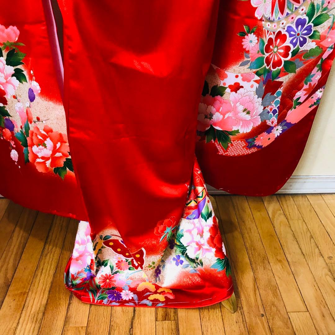 七五三七歳未使用着物‼️人気赤地暈し⭐︎手毬花々煌びやか際立つ⭐︎安心フルセット逸品