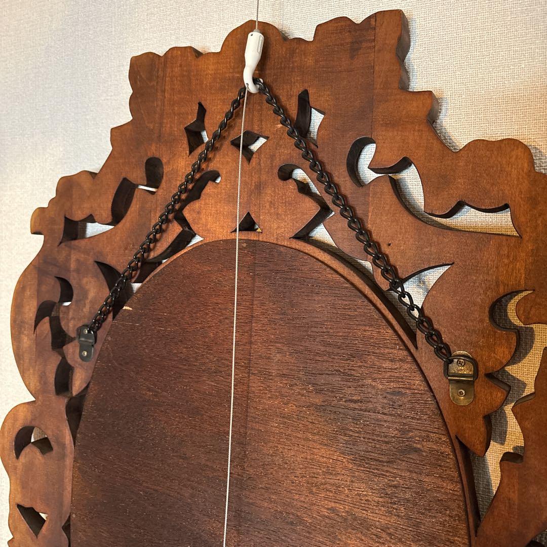 ウォールミラー 木彫り フローラルデザインオーバルミラー　ビンテージ　壁掛け鏡