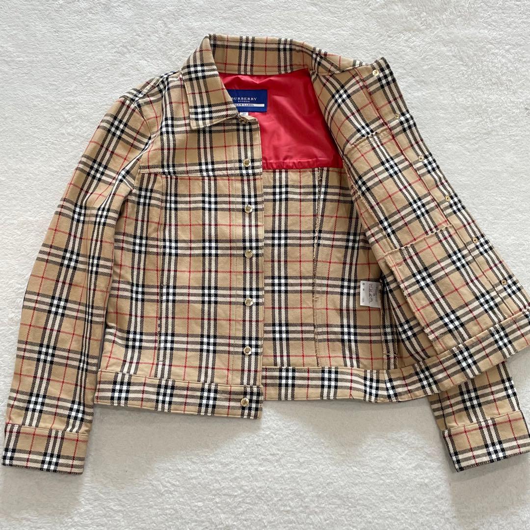 バーバリーブルーレーベル　デニムジャケット　ノバチェック 短丈　金ボタン　Ｍ