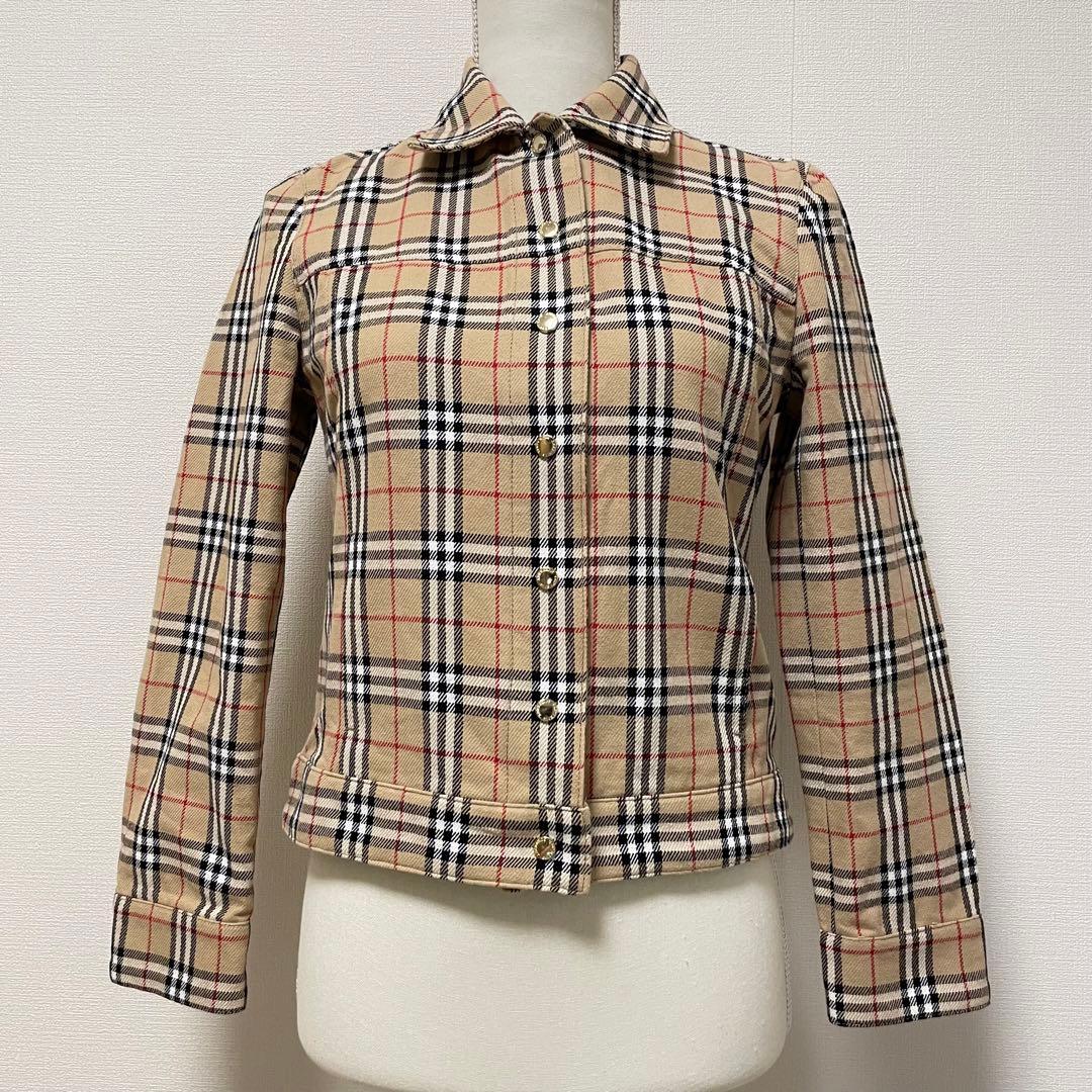 バーバリーブルーレーベル　デニムジャケット　ノバチェック 短丈　金ボタン　Ｍ