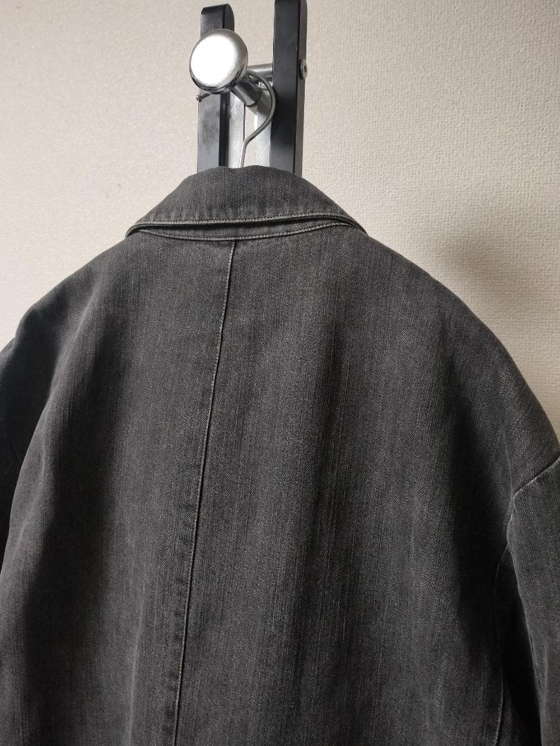 パパス/リネン混デニムカバーオール裏地南国プリント総柄ロゴ刺繍ゆったりシルエット