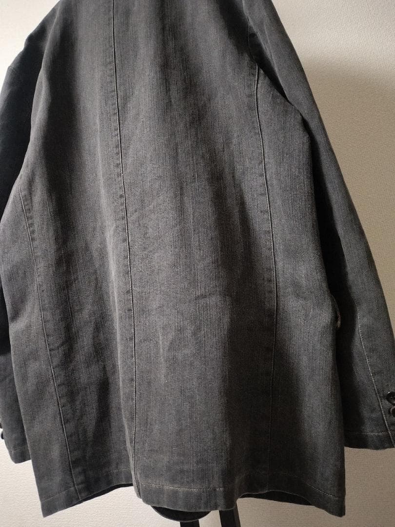 パパス/リネン混デニムカバーオール裏地南国プリント総柄ロゴ刺繍ゆったりシルエット