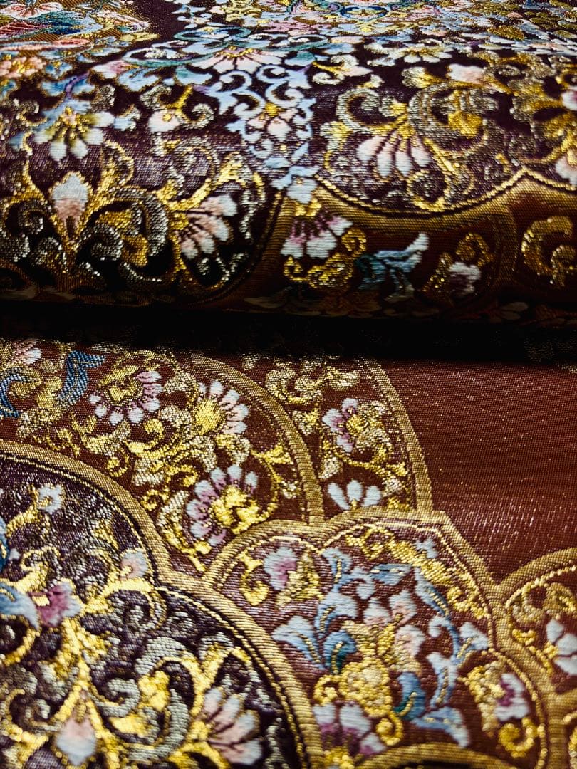 【未使用】袋帯　華やかな細密織　宝相華　漆箔地　六通　柔らかめ