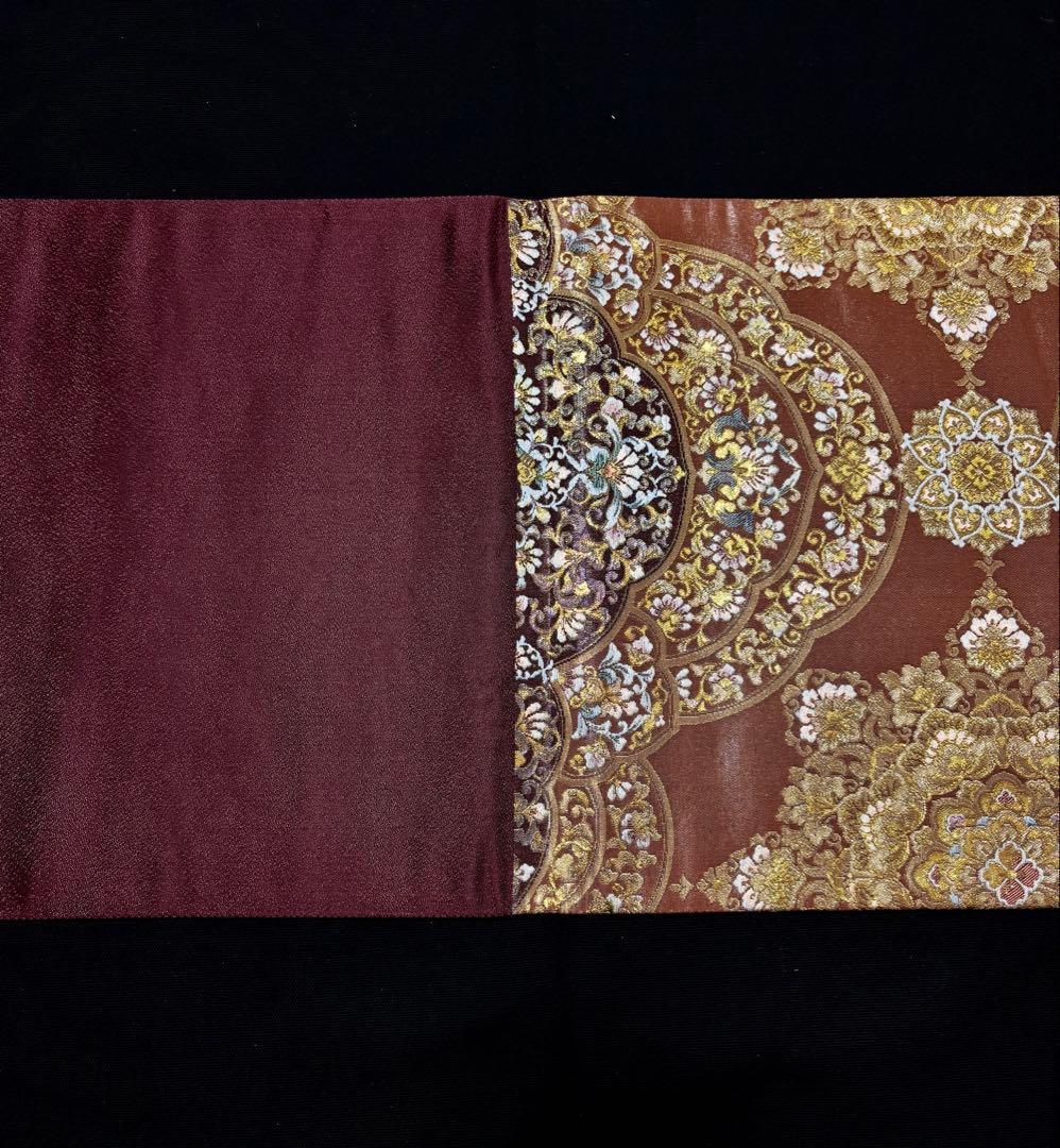 【未使用】袋帯　華やかな細密織　宝相華　漆箔地　六通　柔らかめ