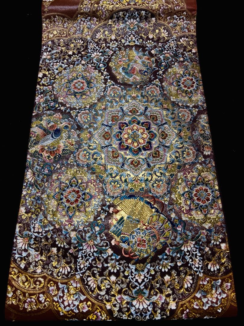 【未使用】袋帯　華やかな細密織　宝相華　漆箔地　六通　柔らかめ