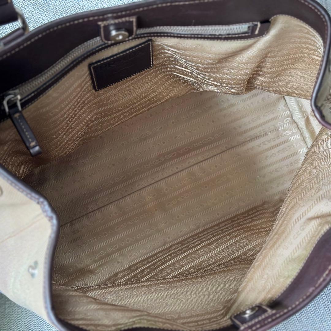 PRADA プラダ トートバッグ ジャガード レザー ベージュ ダークブラウン