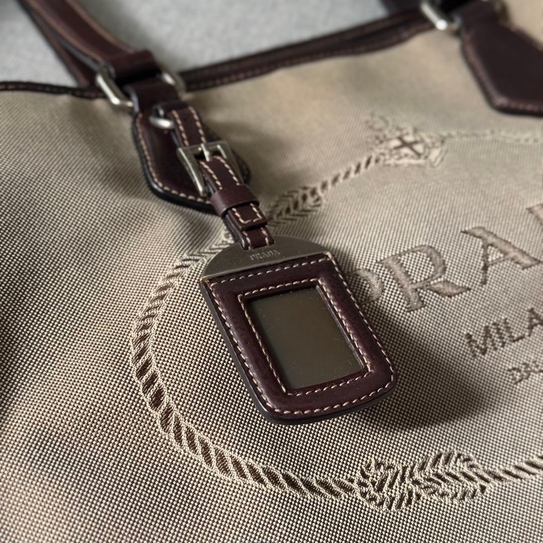 PRADA プラダ トートバッグ ジャガード レザー ベージュ ダークブラウン