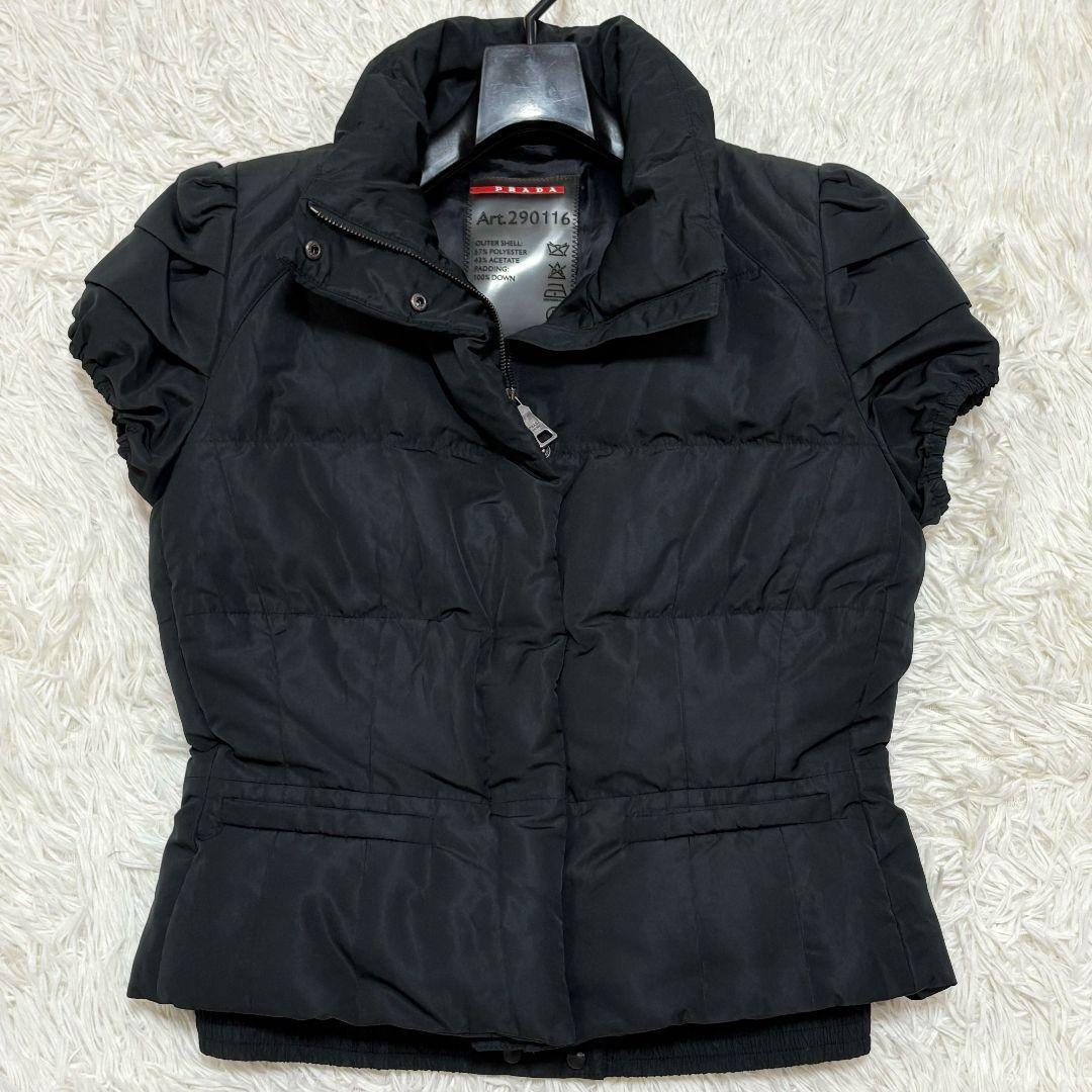 ✨美品✨ L相当 プラダ フレンチスリーブ ダウンベスト 黒 ライダース