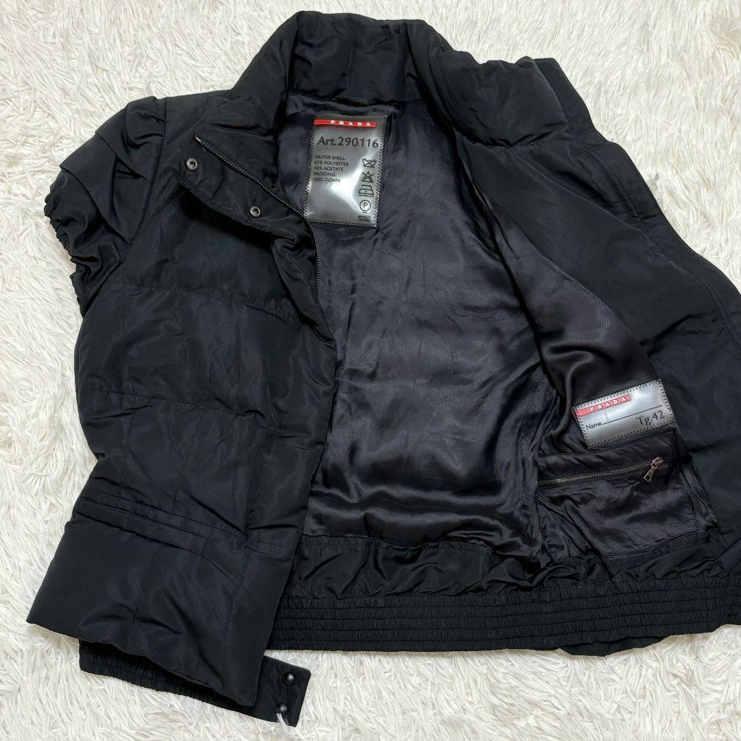 ✨美品✨ L相当 プラダ フレンチスリーブ ダウンベスト 黒 ライダース