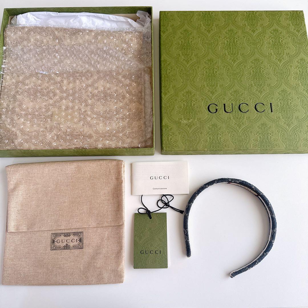 【美品】GUCCI インディゴブルー デニム ヘアカチューシャ箱付き