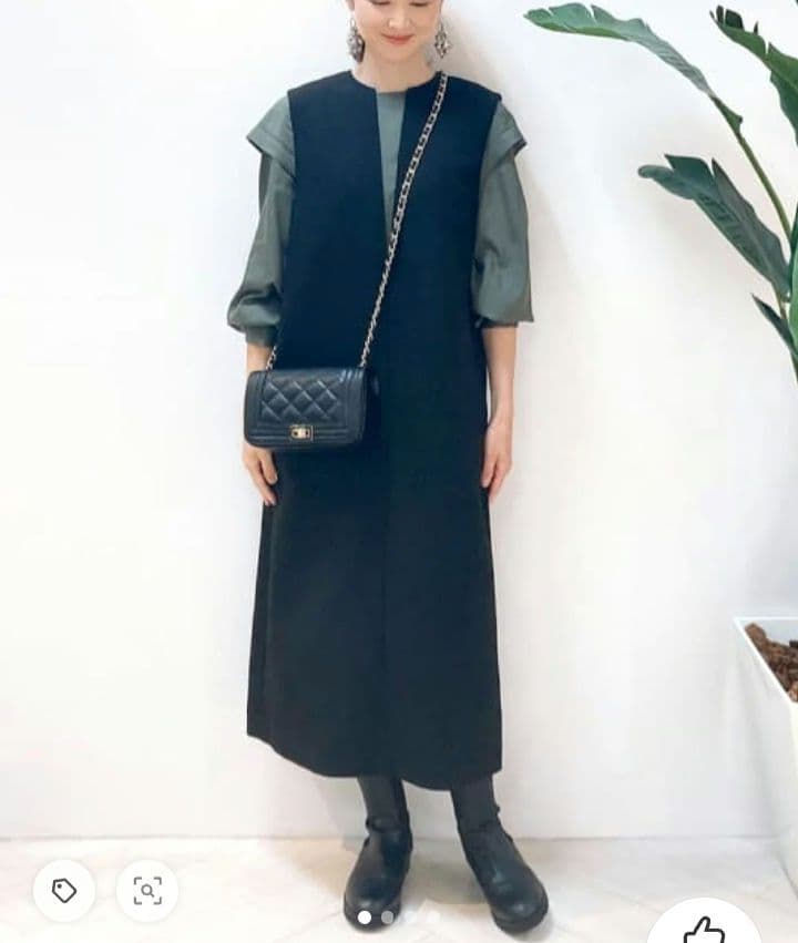 美品 アンタイトル 上質 スラッシュネック ジャンパースカート S ネイビー