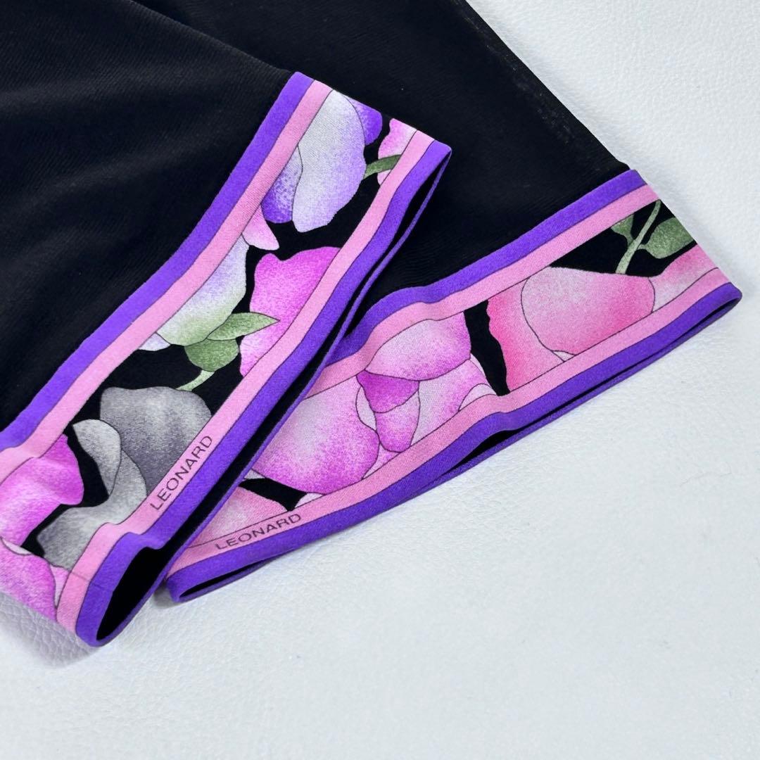 大きいサイズ レオナール カンカン素材 花柄トリム チュニック LL 黒