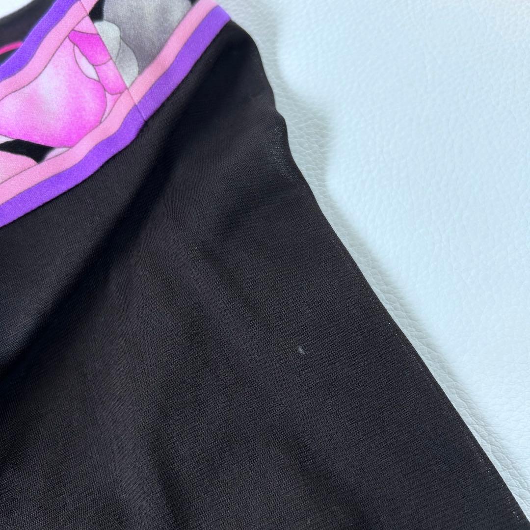 大きいサイズ レオナール カンカン素材 花柄トリム チュニック LL 黒