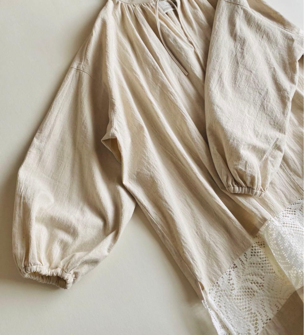 BEARDSLEY コットン リネン 裾レースBIG チュニックシャツ 日本製