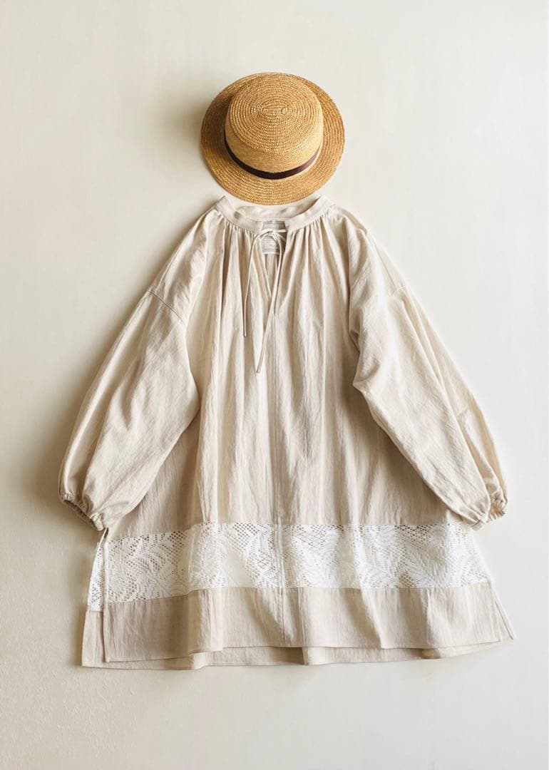 BEARDSLEY コットン リネン 裾レースBIG チュニックシャツ 日本製