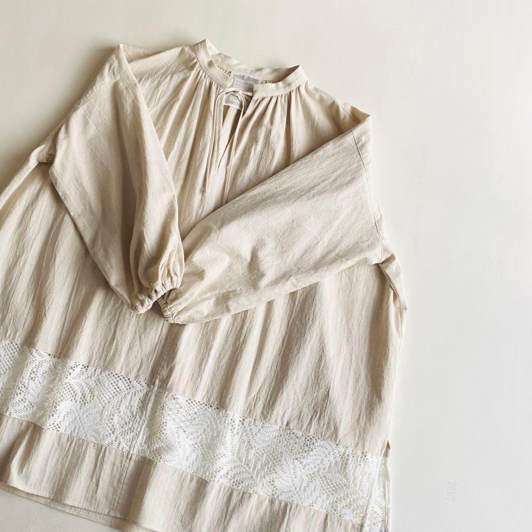 BEARDSLEY コットン リネン 裾レースBIG チュニックシャツ 日本製