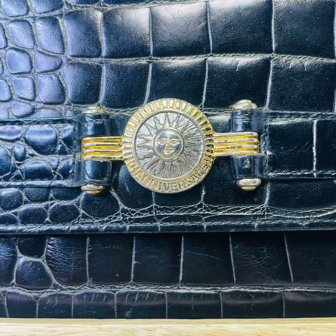VERSACE ヴェルサーチ　クロコレザー 折り長財布　鰐　太陽ロゴ