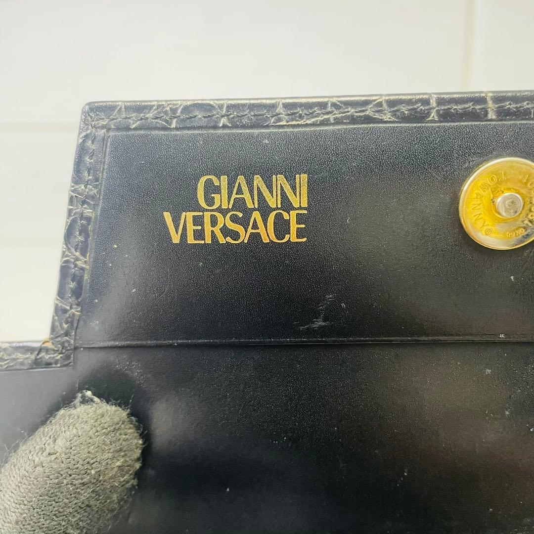 VERSACE ヴェルサーチ　クロコレザー 折り長財布　鰐　太陽ロゴ