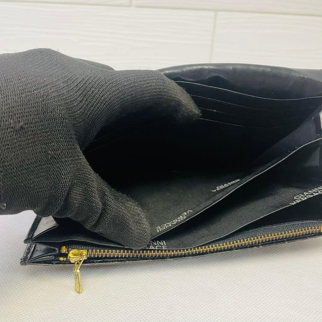 VERSACE ヴェルサーチ　クロコレザー 折り長財布　鰐　太陽ロゴ