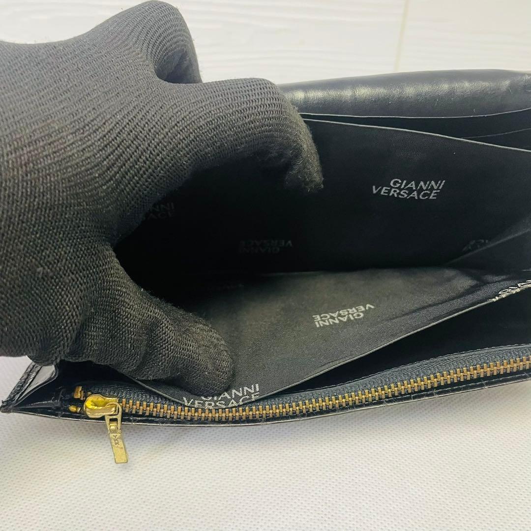 VERSACE ヴェルサーチ　クロコレザー 折り長財布　鰐　太陽ロゴ