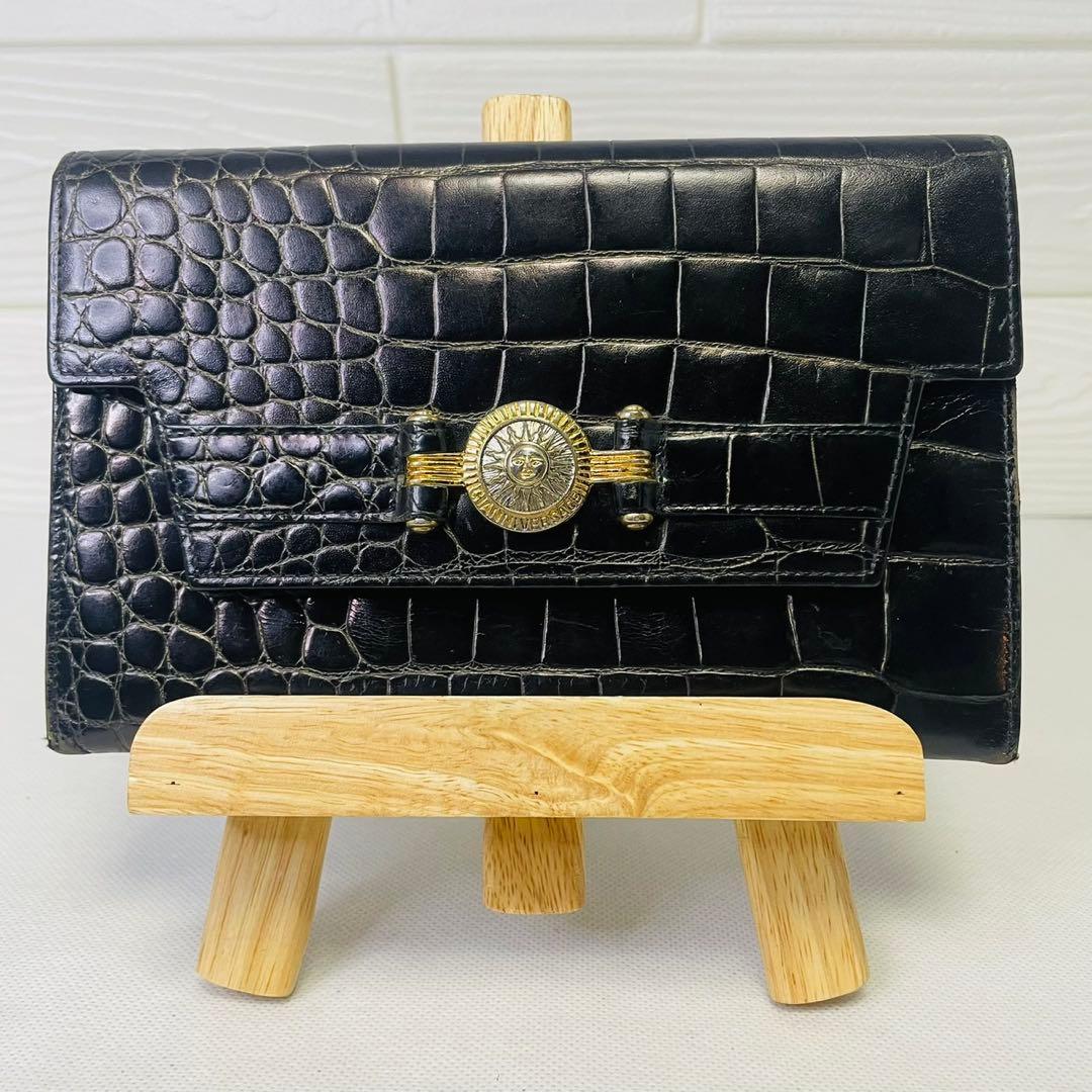 VERSACE ヴェルサーチ　クロコレザー 折り長財布　鰐　太陽ロゴ