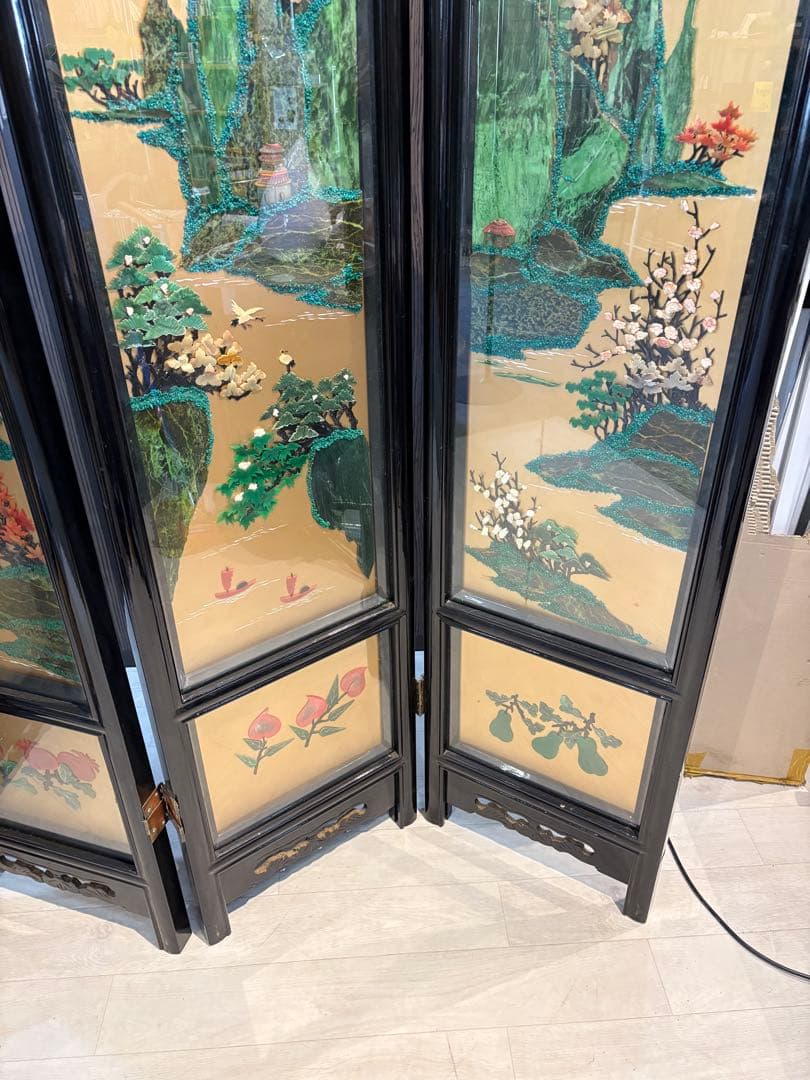 キ*キ様 中国 漆塗り パーテーション 屏風 仕切り つい立 折り畳み衝立 漆塗