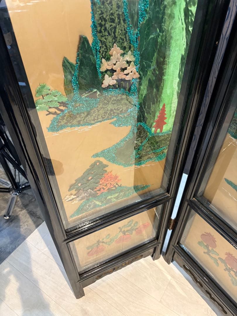 キ*キ様 中国 漆塗り パーテーション 屏風 仕切り つい立 折り畳み衝立 漆塗