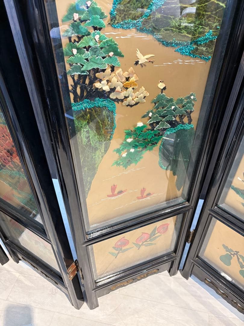 キ*キ様 中国 漆塗り パーテーション 屏風 仕切り つい立 折り畳み衝立 漆塗