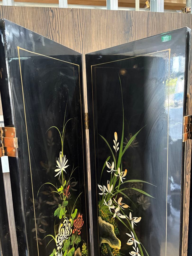 キ*キ様 中国 漆塗り パーテーション 屏風 仕切り つい立 折り畳み衝立 漆塗