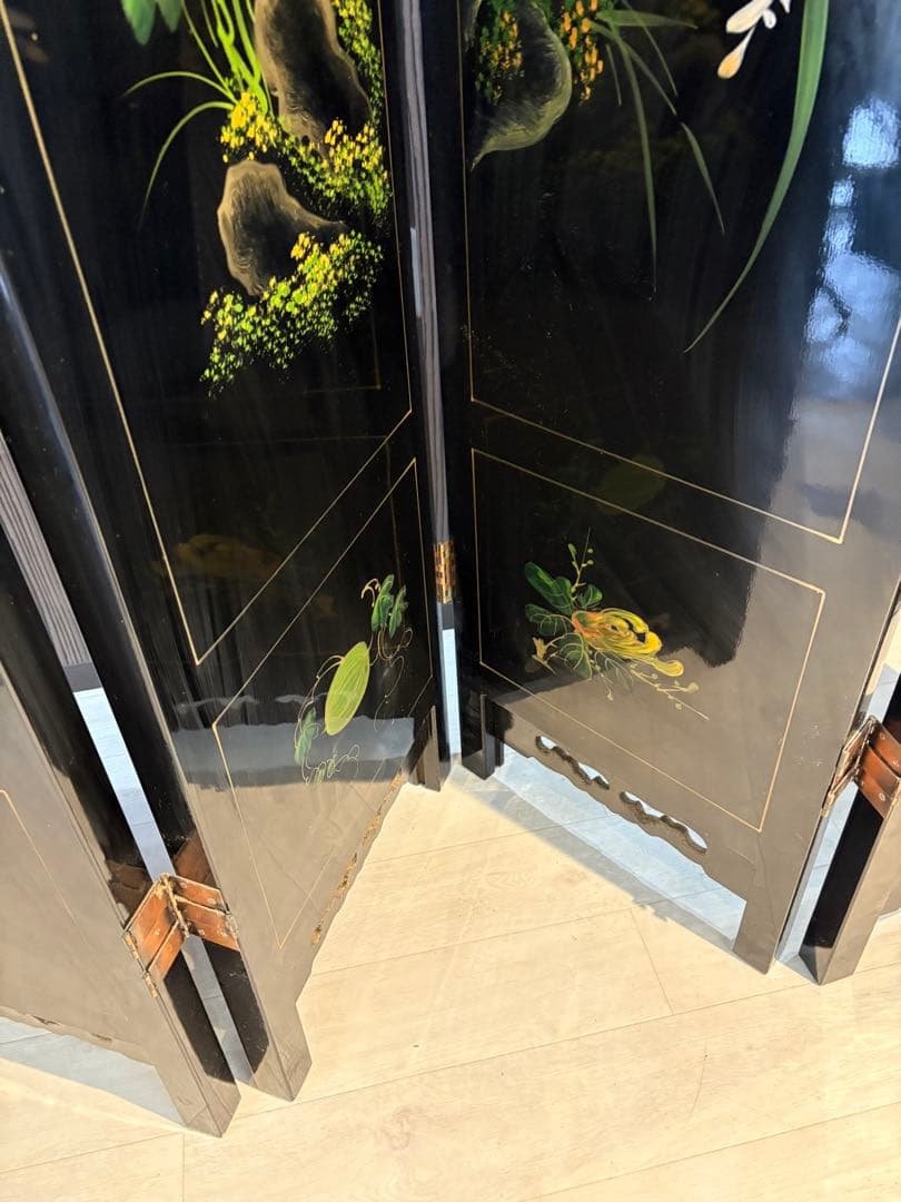 キ*キ様 中国 漆塗り パーテーション 屏風 仕切り つい立 折り畳み衝立 漆塗