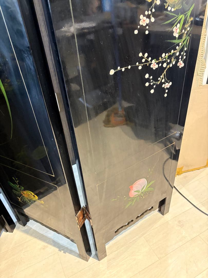 キ*キ様 中国 漆塗り パーテーション 屏風 仕切り つい立 折り畳み衝立 漆塗