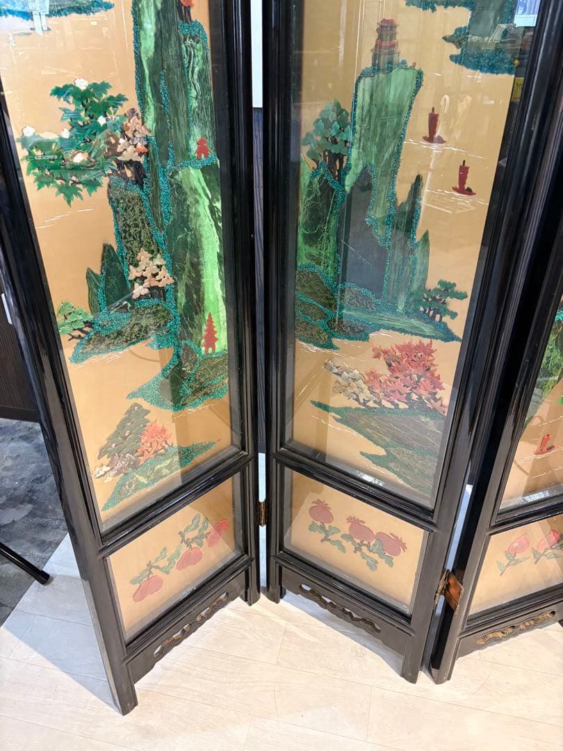 キ*キ様 中国 漆塗り パーテーション 屏風 仕切り つい立 折り畳み衝立 漆塗