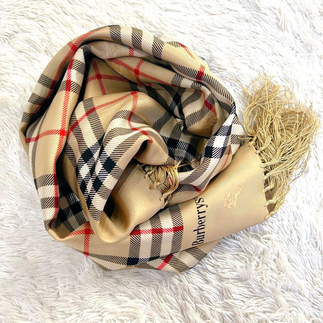 美品 バーバリーズ ノバチェック シルク スカーフ 絹 ビンテージ バーバリー
