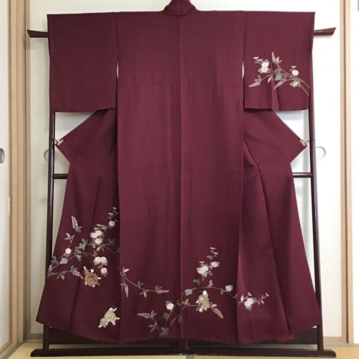 あ*め様 付下げ 童子柄 赤銅色 正絹 158cm