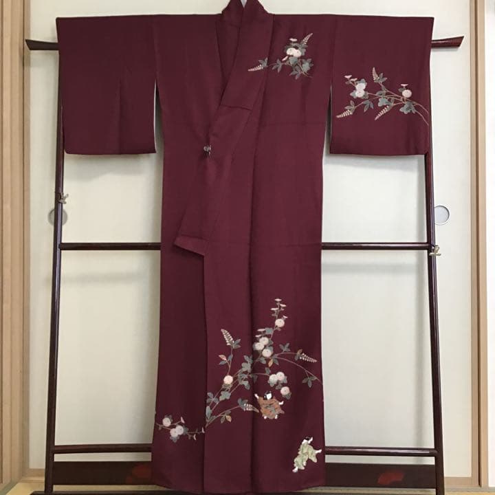 あ*め様 付下げ 童子柄 赤銅色 正絹 158cm