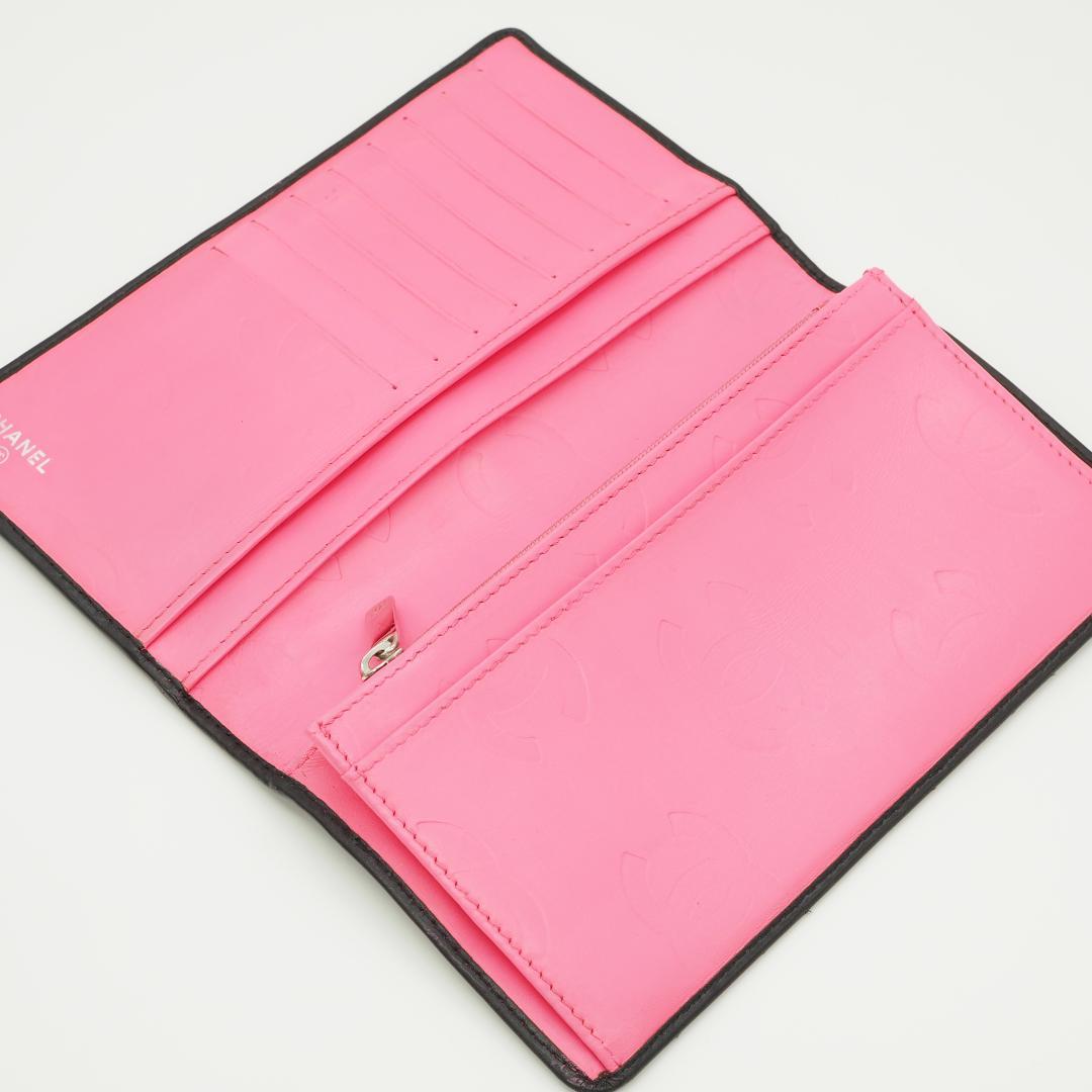【かつ】CHANEL シャネル カンボンライン 長財布 黒×ピンク