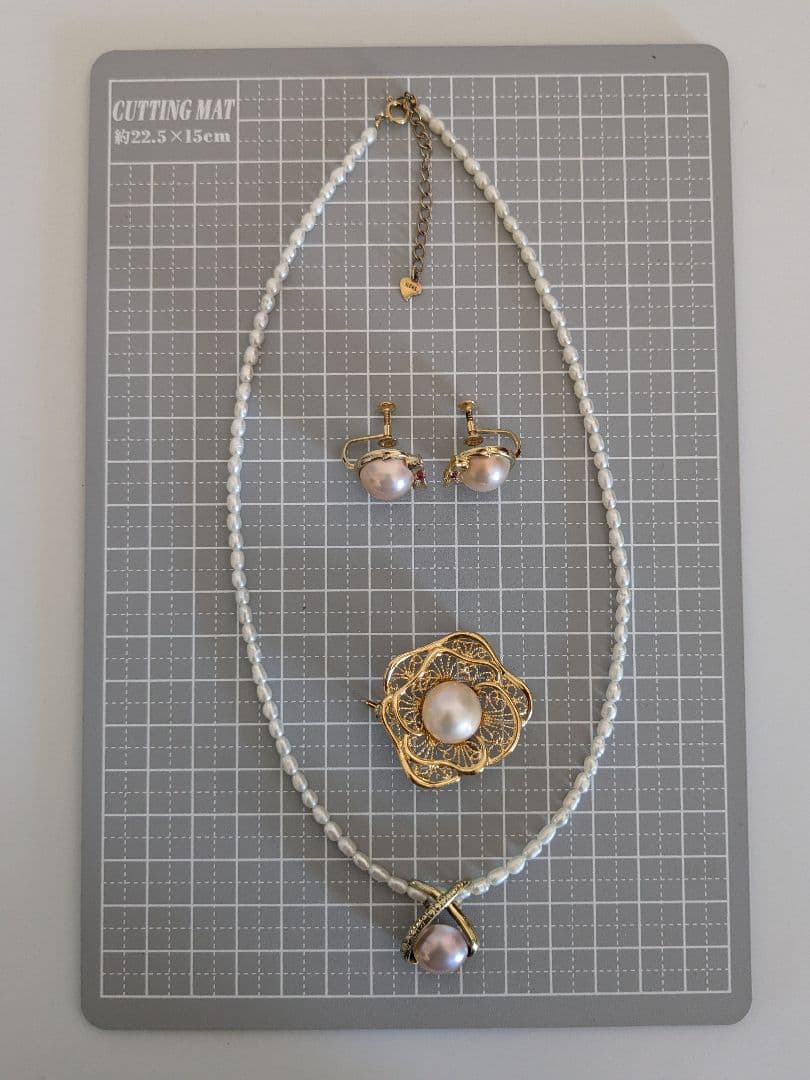 マベパール　3点　イヤリング　ネックレス　ブローチ　SILVER　ゴールド