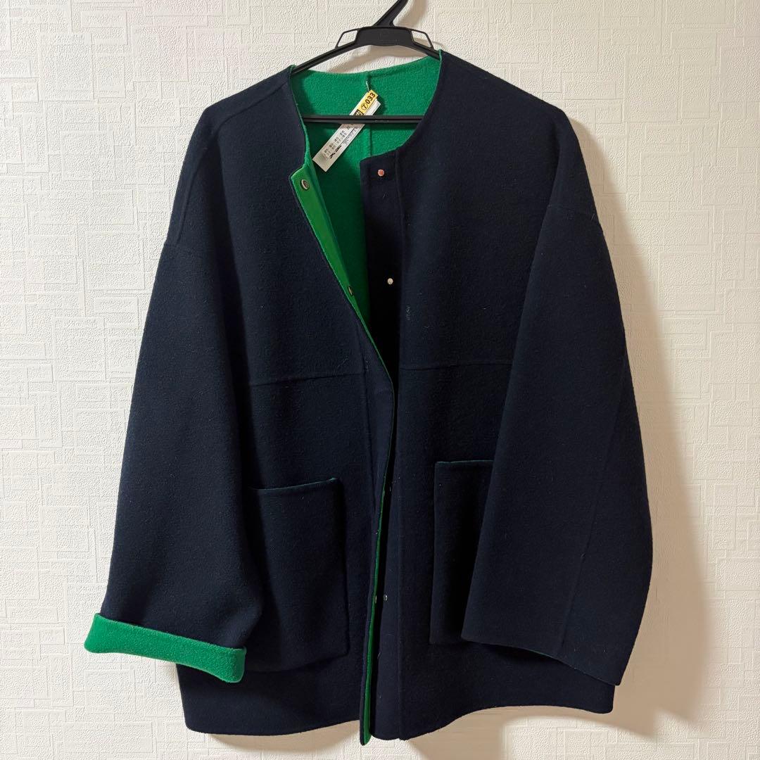 (期間限定値下中)美品◆SHIPS 配色 リバーシブル ノーカラー コート