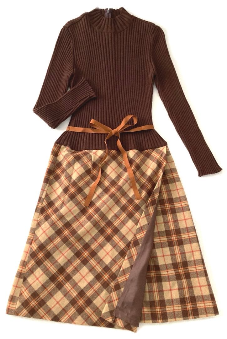 ★さくら★ M’S GRACY エムズ　チェック　切替　ワンピース　リボン