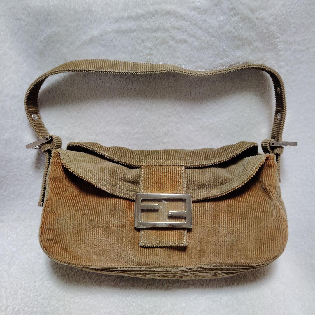 フェンディ　マンマバケット　ワンショルダーバッグ　コーデュロイ　ベージュ　訳あり