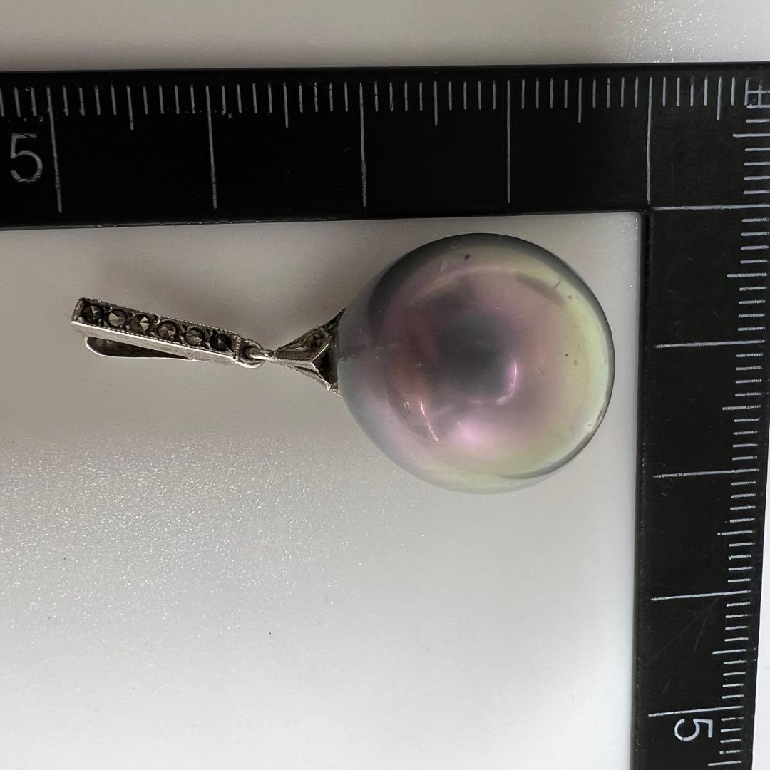 925刻印　特大ブラックパール　ネックレストップ　36g 東K8-0211ア㊱